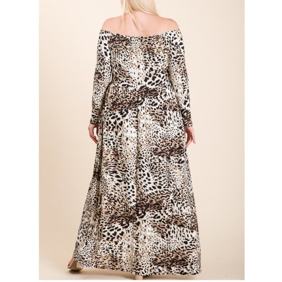 Plus Size Leopard Off Shoulder Maxi Dress - Picture 5 of 6